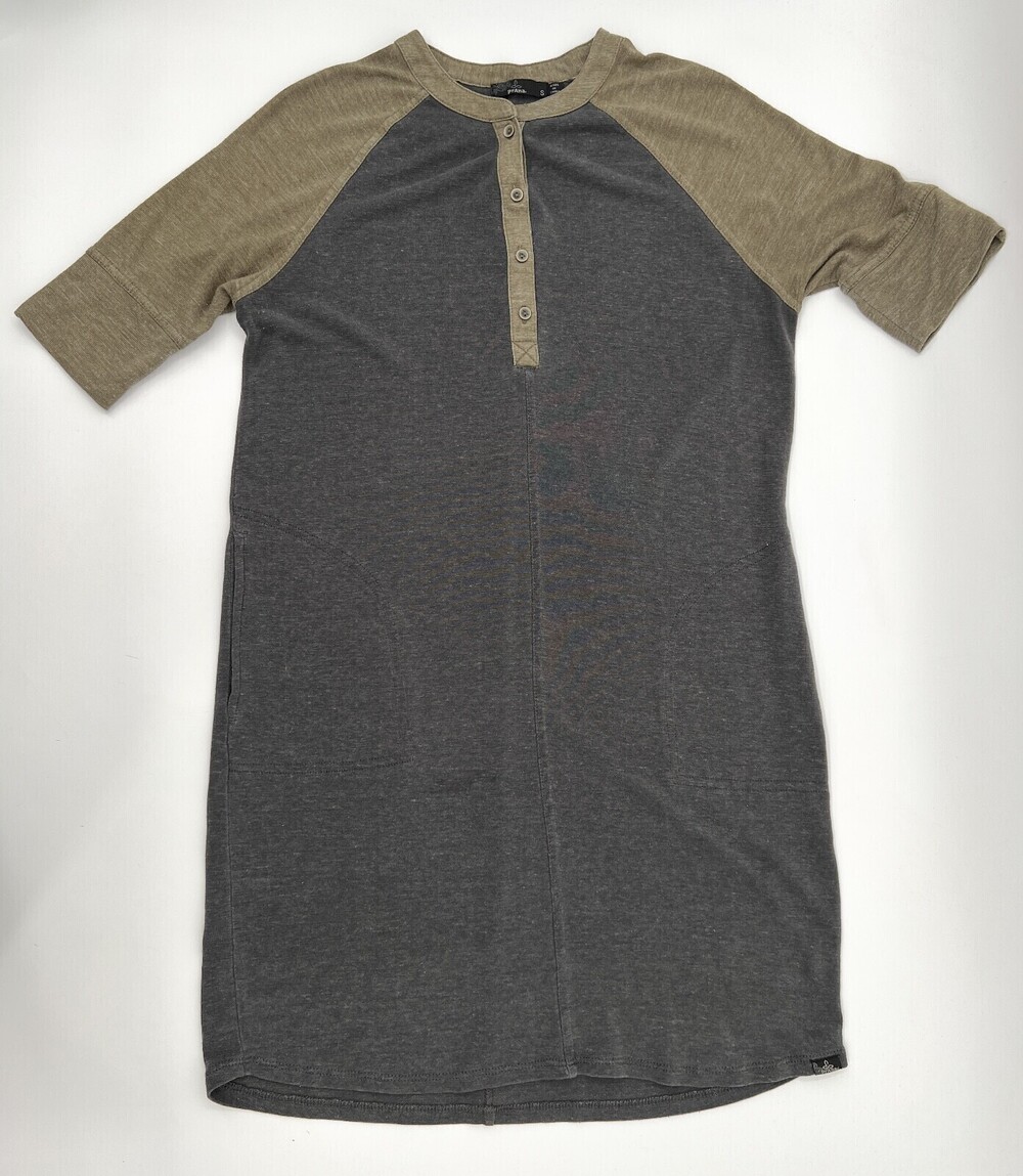 Prana Dress Womens Small Gray Green Henley Short Sleeve Pull On Outdoors Hiking